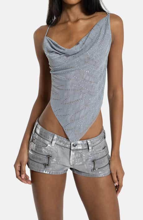Rhinestone Cowl Neck Open Back Top