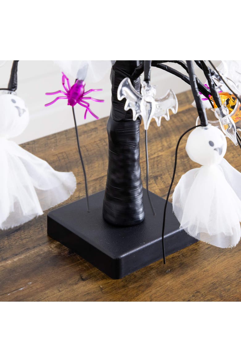 18-in Pre-Lit Artificial Halloween Ghost Dolls, Spiders, Bats & Pumpkins 24 LED Lighted Ornament Tree, Alternate, color, Black