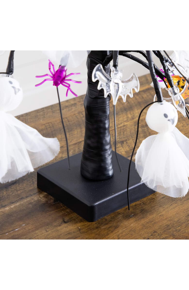 NEARLY NATURAL 18-in Pre-Lit Artificial Halloween Ghost Dolls, Spiders, Bats & Pumpkins 24 LED Lighted Ornament Tree, Alternate, color, Black
