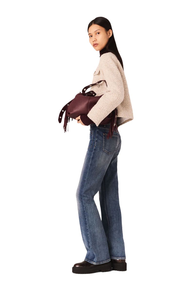 maje Short boucle tweed jacket, Alternate, color, Ecru