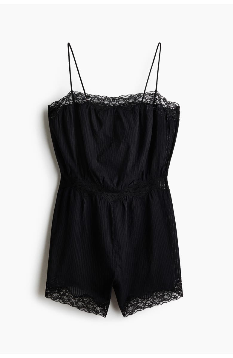 H&M Lace-trimmed Pyjama Playsuit, Main, color, Black