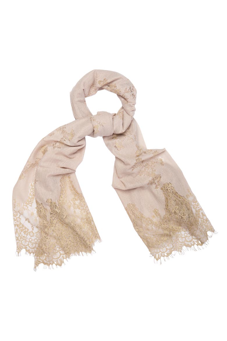 Lace Embellished Scarf, Alternate, color, TAUPE
