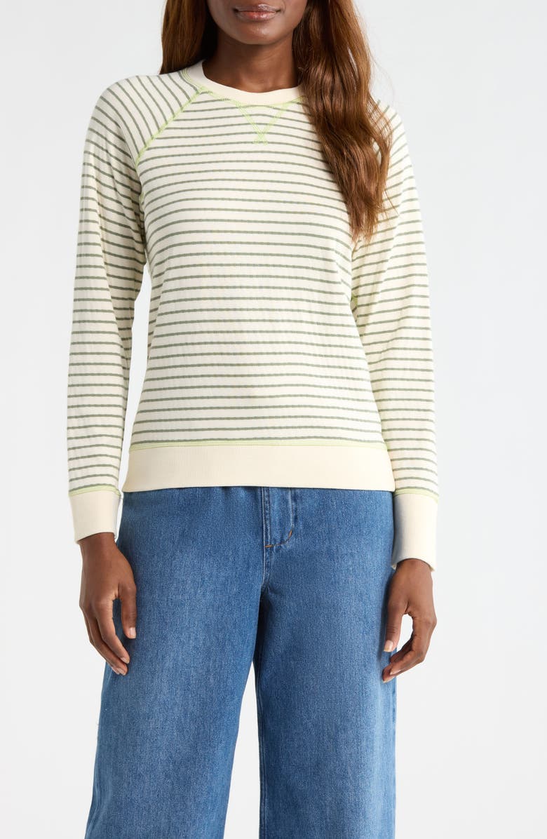 Marine Layer Stripe Reversible Raglan Sleeve Cotton Blend Sweater, Main, color, Olive/ White Stripe