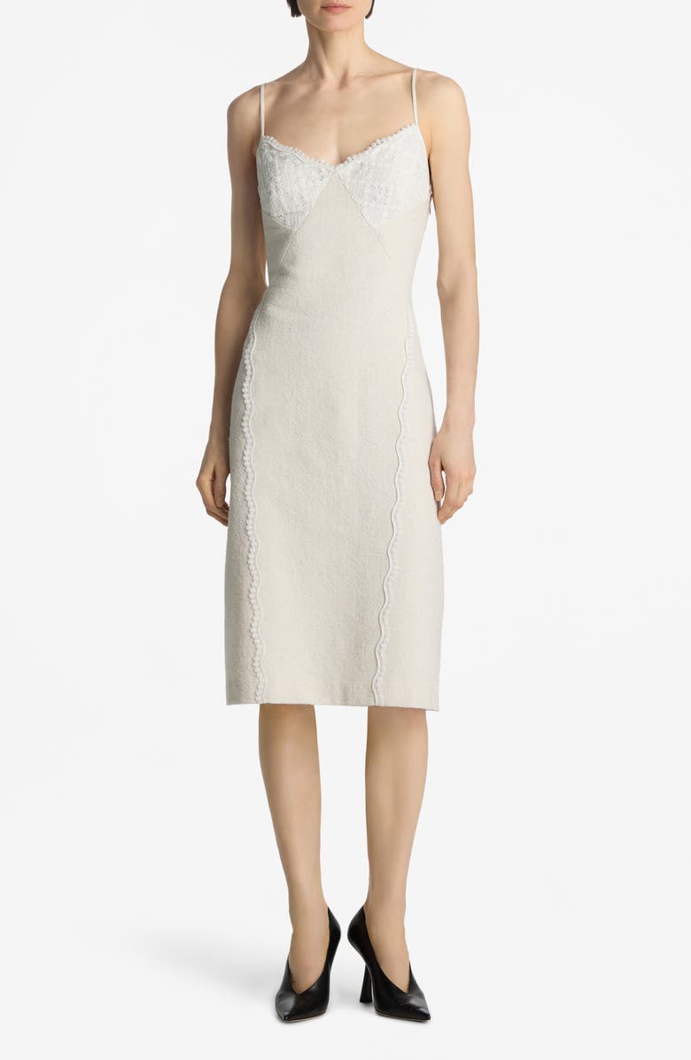 ST. JOHN Metallic Tweed & Guipure Lace Cocktail Dress, Main, color, Ecru Lurex Multi