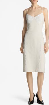 ST. JOHN Metallic Tweed & Guipure Lace Cocktail Dress