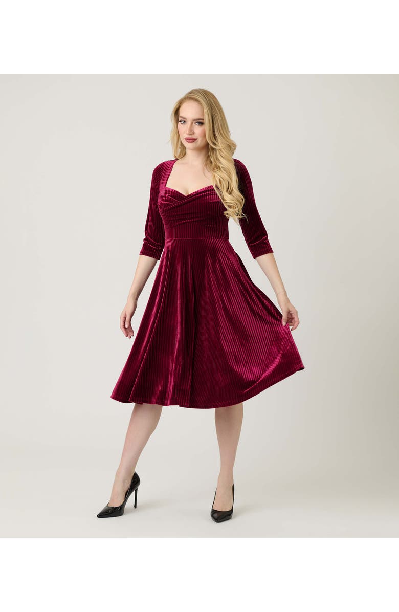 Unique Vintage Pleated Bust Swing Dress, Alternate, color, Merlot