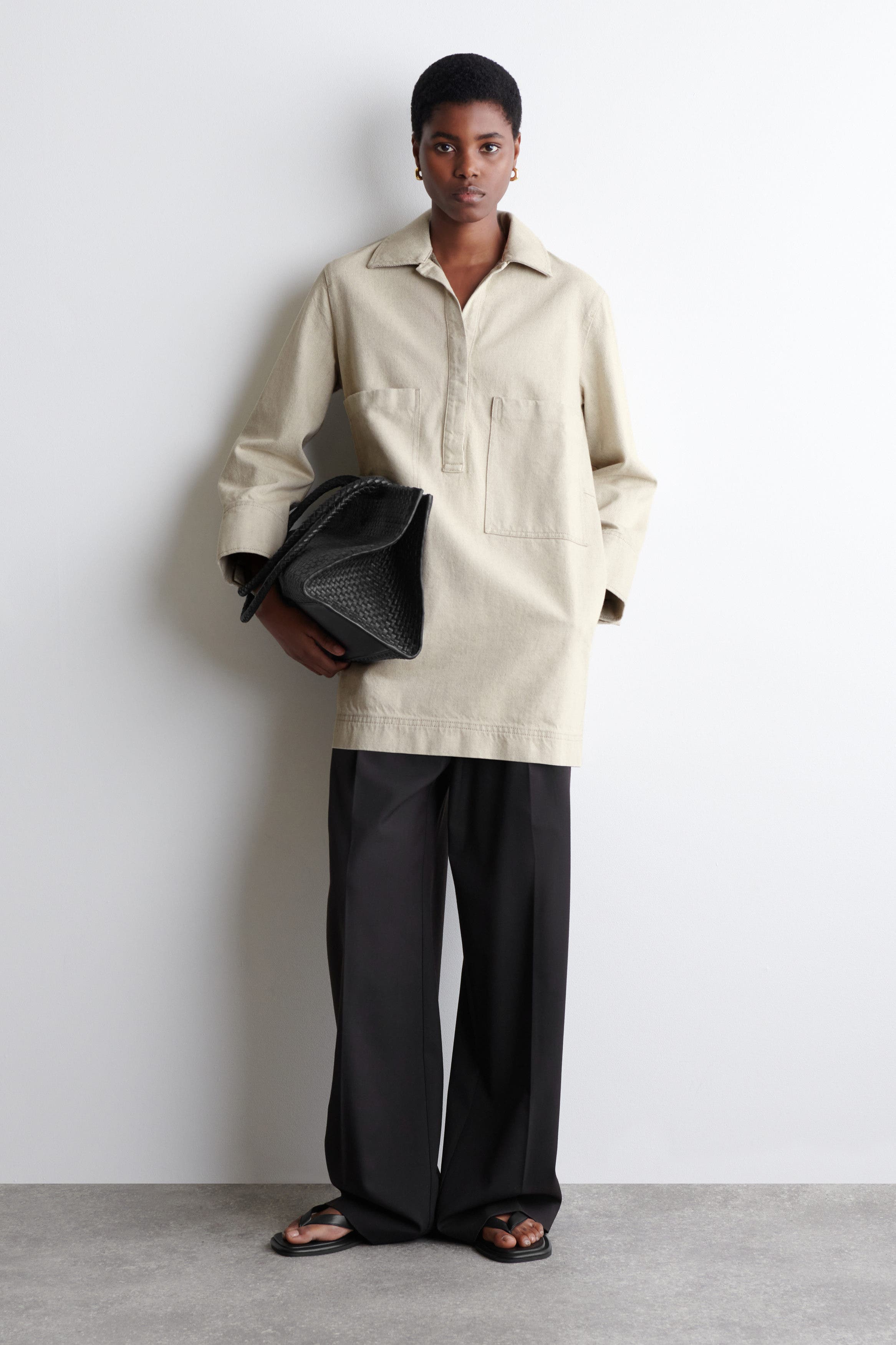 Open-Collar Denim Shirt Dress - image 2