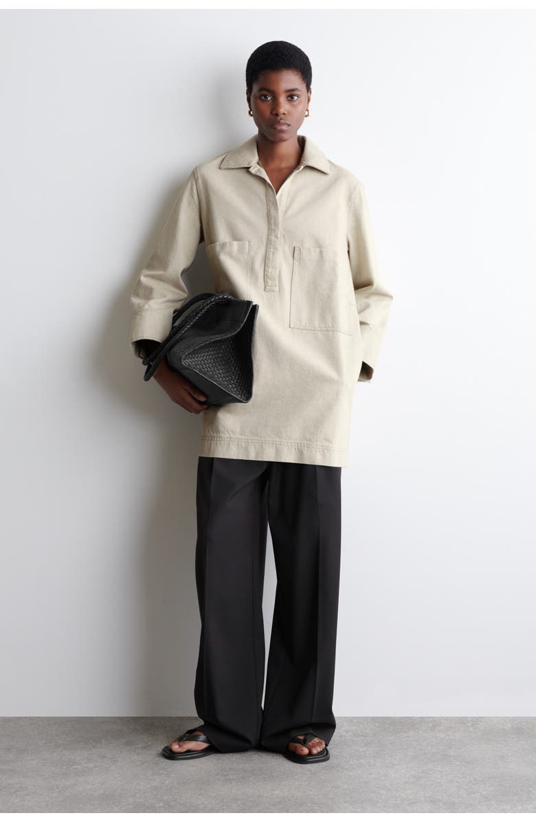 COS Open-Collar Denim Shirt Dress, Alternate, color, Beige