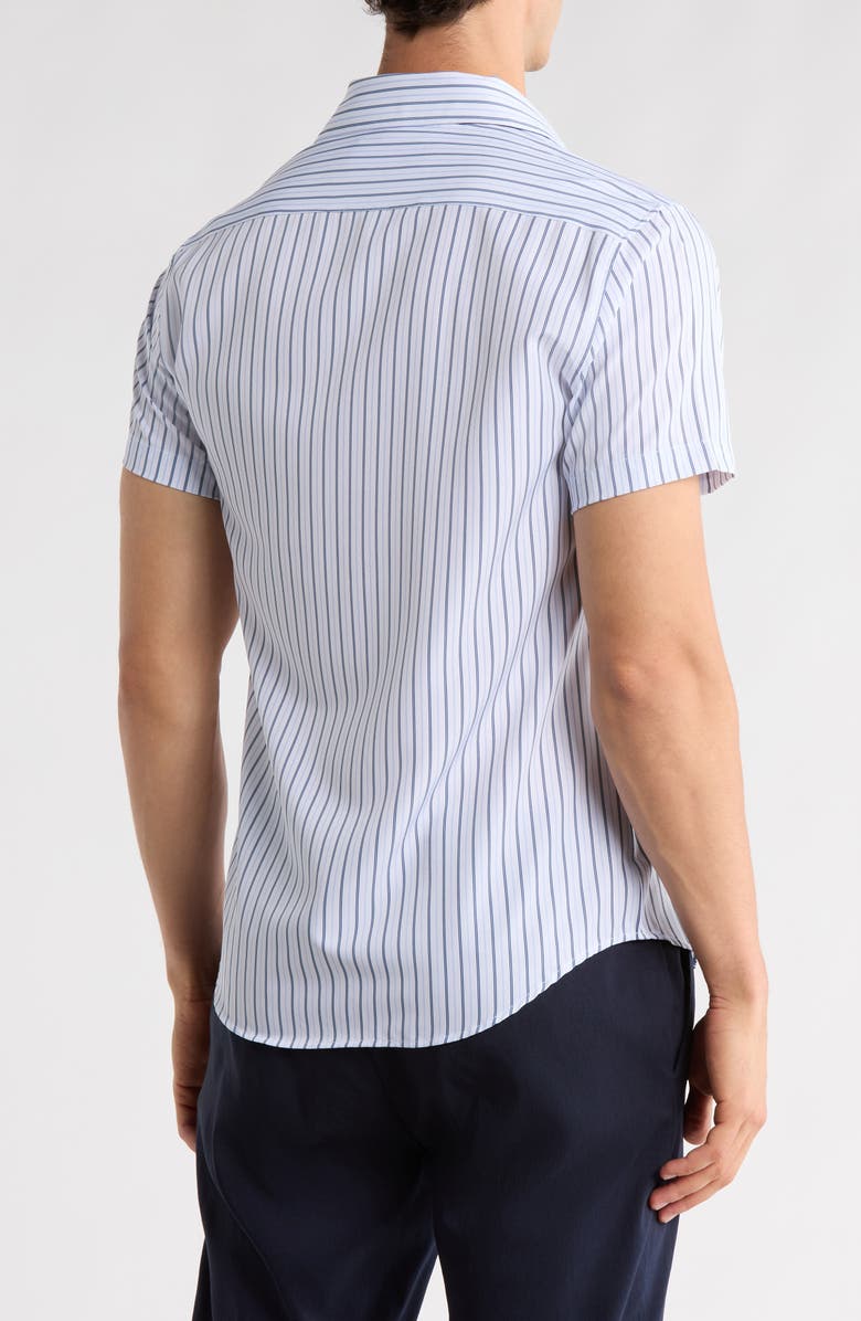 DENIM AND FLOWER Stripe Print Performance Short Sleeve Shirt, Alternate, color, White