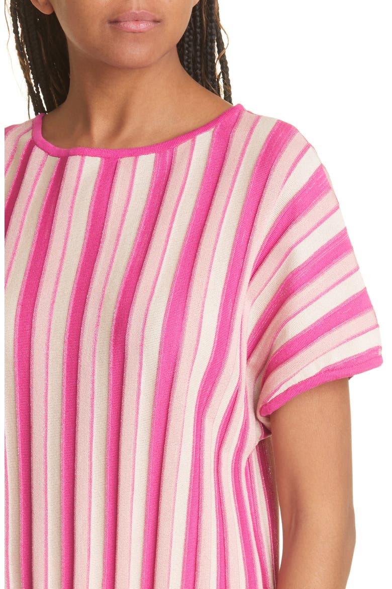 Bold Vertical Stripe Short Sleeve Sweater, Alternate, color, WILDBERRY PINK/ BISCOTTI