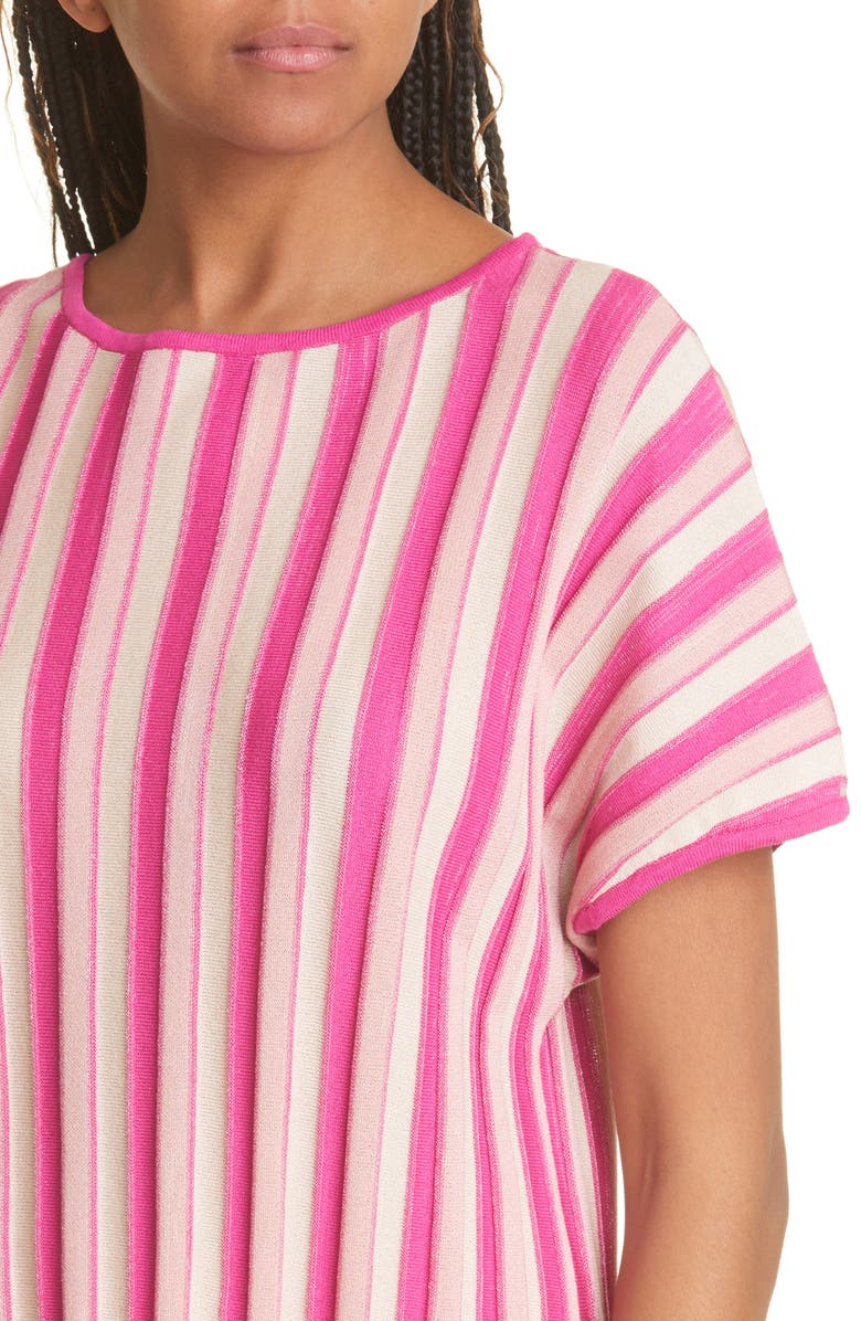 Misook Bold Vertical Stripe Short Sleeve Sweater, Alternate, color, 