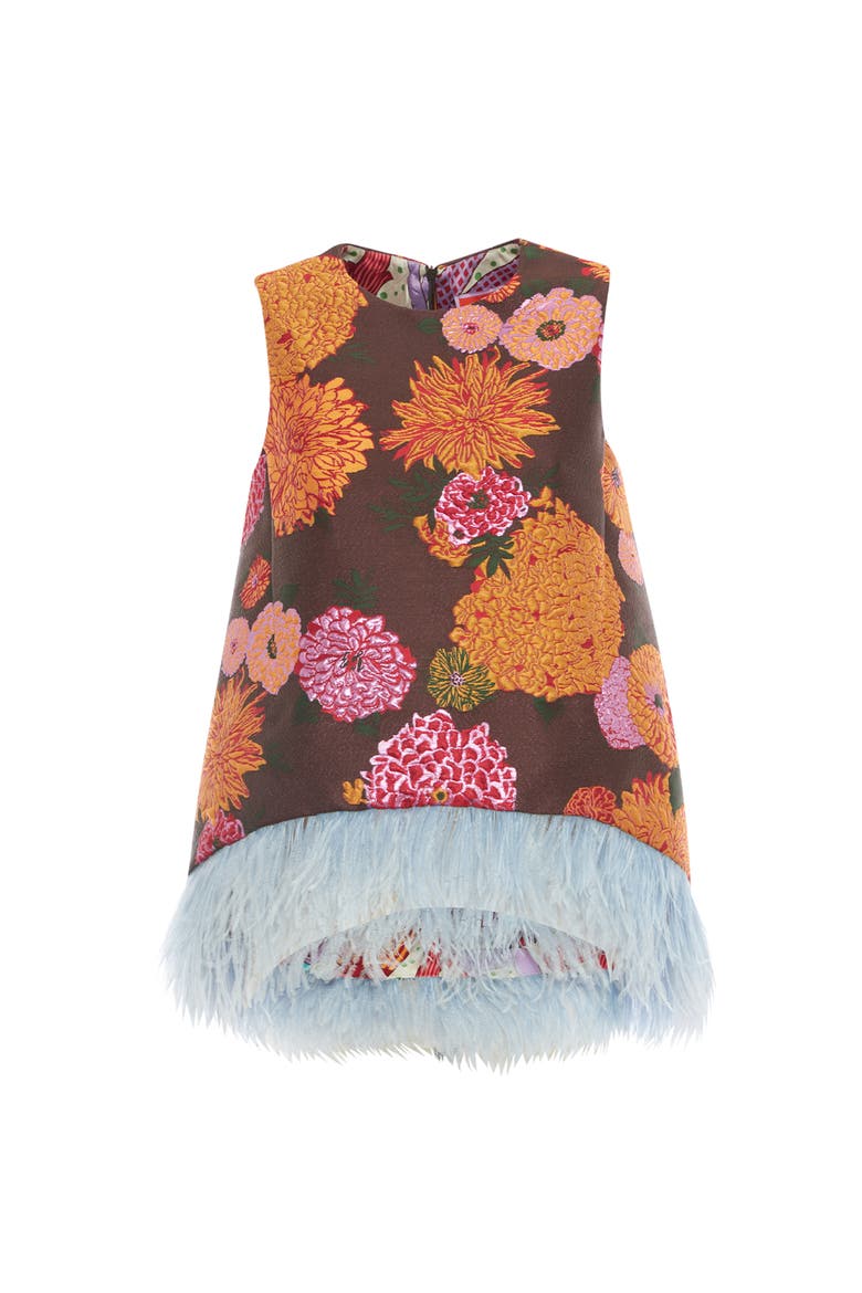 La Scala Top With Feathers Jacquard Gyn Chocolate, Alternate, color, Jacquard Gyn Chocolate
