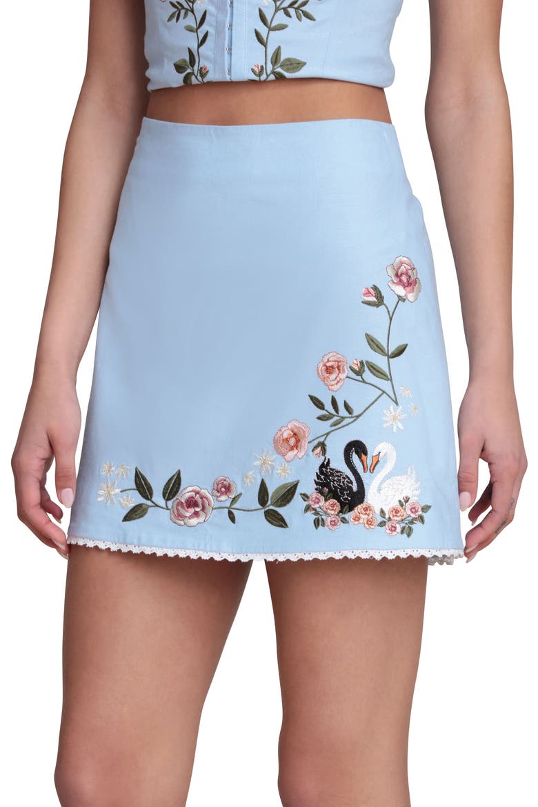 Floral Embroidered Miniskirt, Alternate, color, ICE BLUE