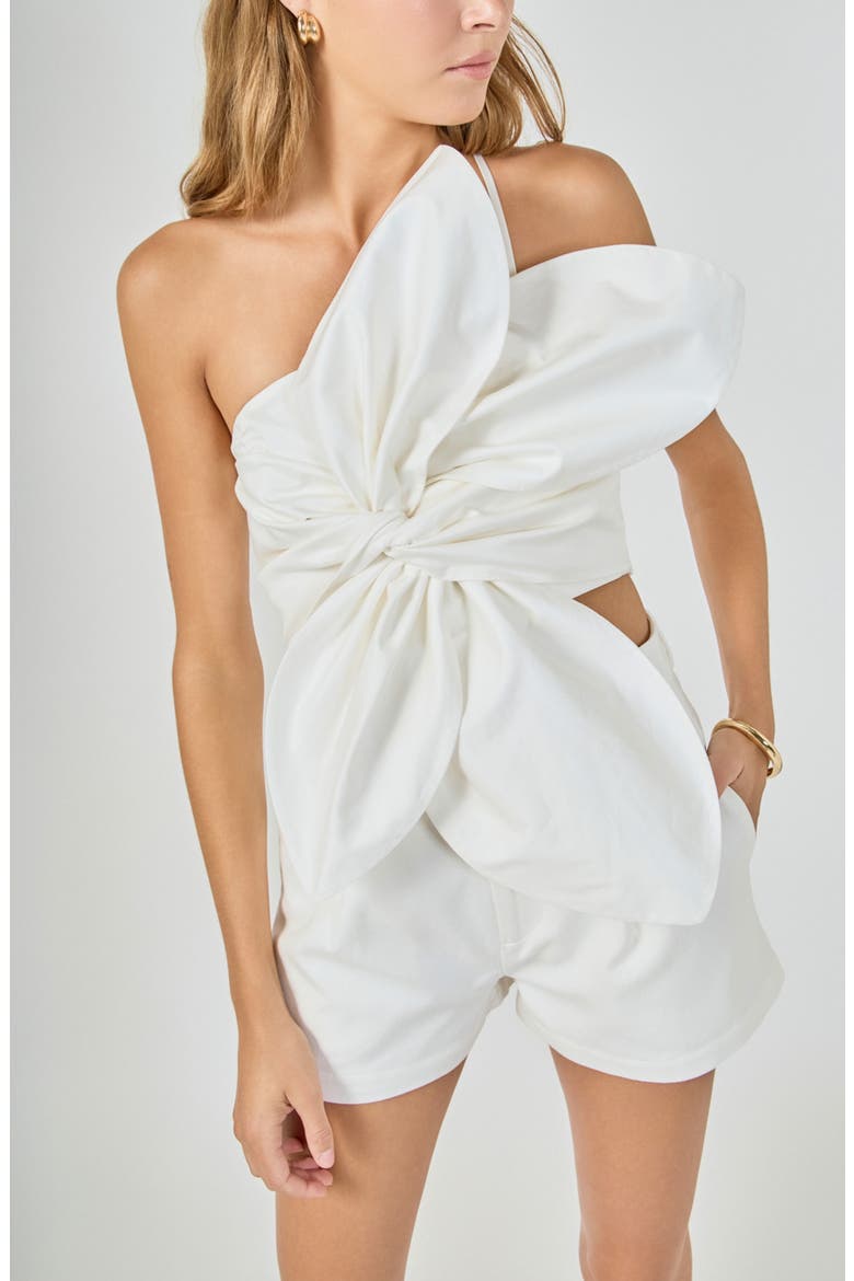 Floral Front Twist Crop Top, Alternate, color, OFF WHITE