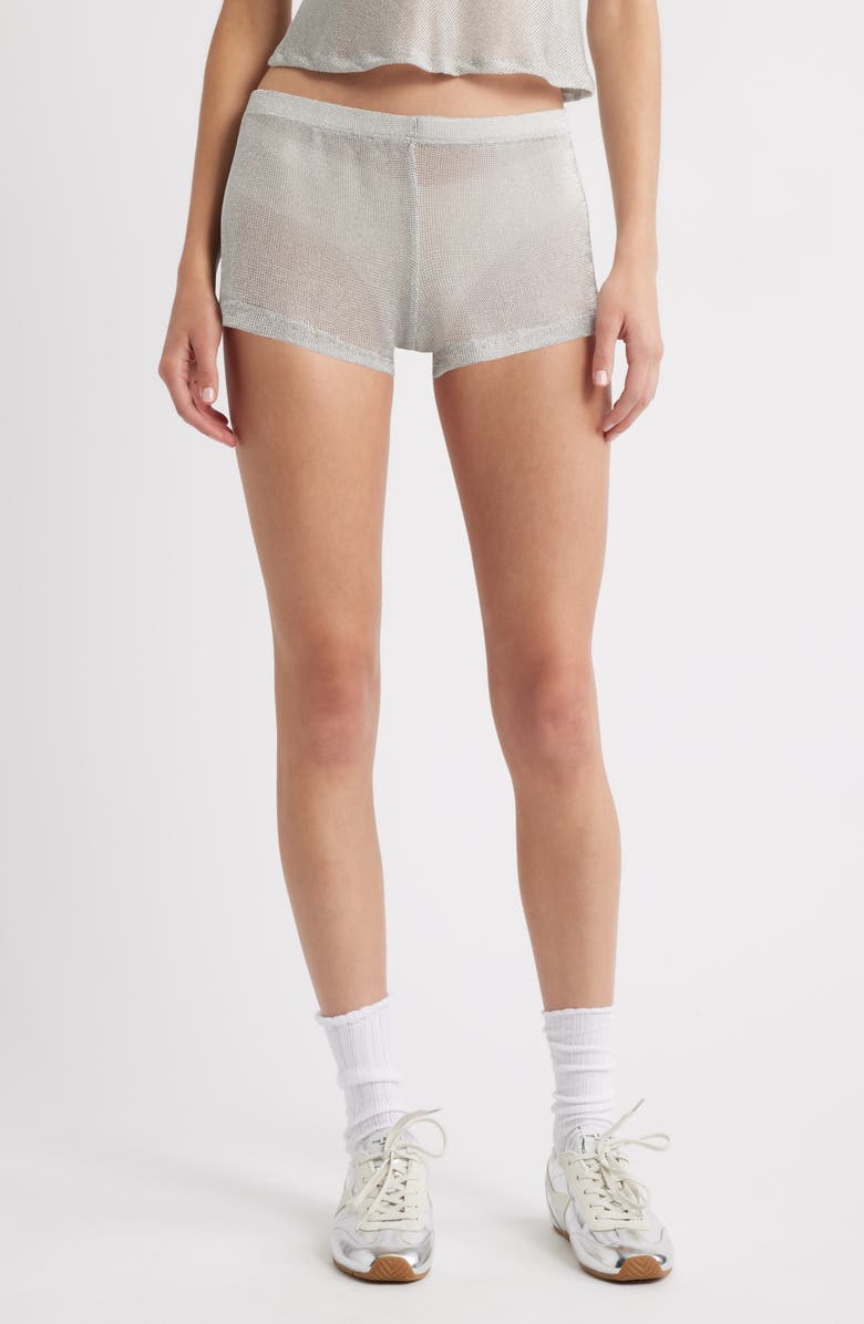 Bella Venice Sheer Mesh Shorts, Main, color, Silver