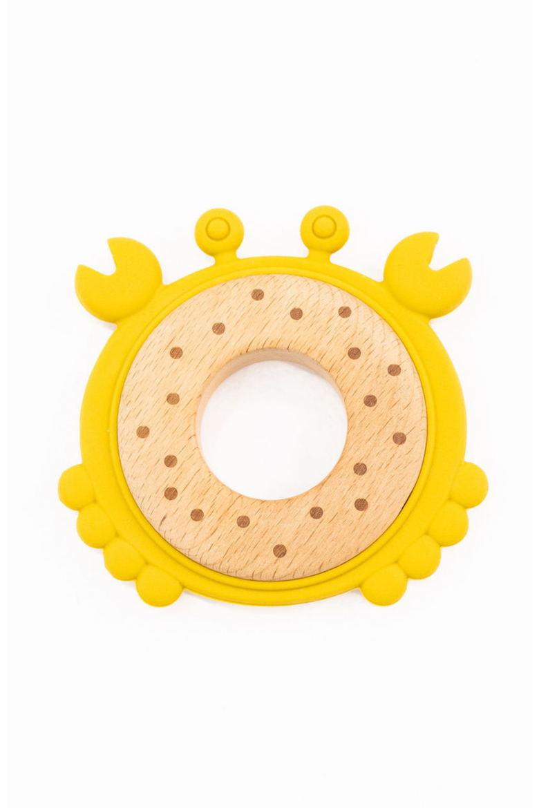 Silicone & Wood Baby Teethers, Main, color, Yellow Crab