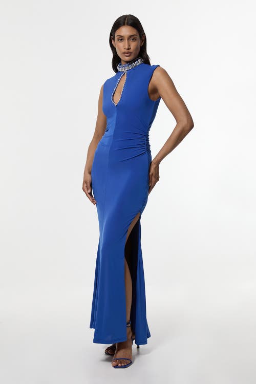 Karen Millen Embellished Jersey Crepe Maxi Dress In Blue