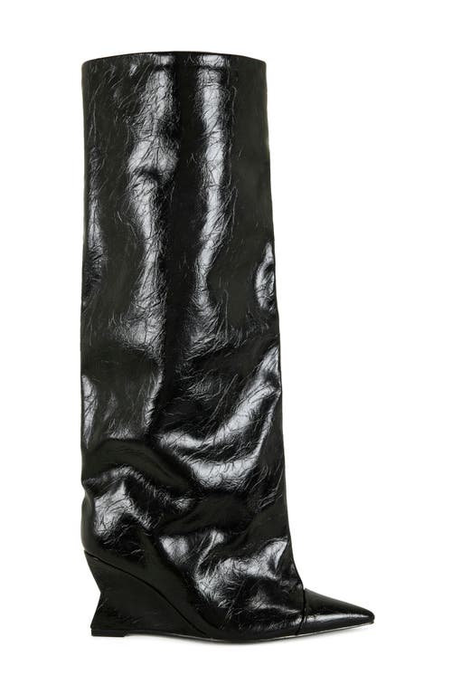 Azalea Wang Kenya Wide Shaft Wedge Boot In Black