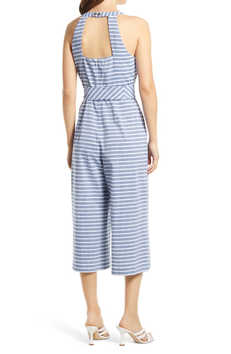 Eliza J Stripe Halter Neck Crop Cotton Jumpsuit, Alternate, color, 