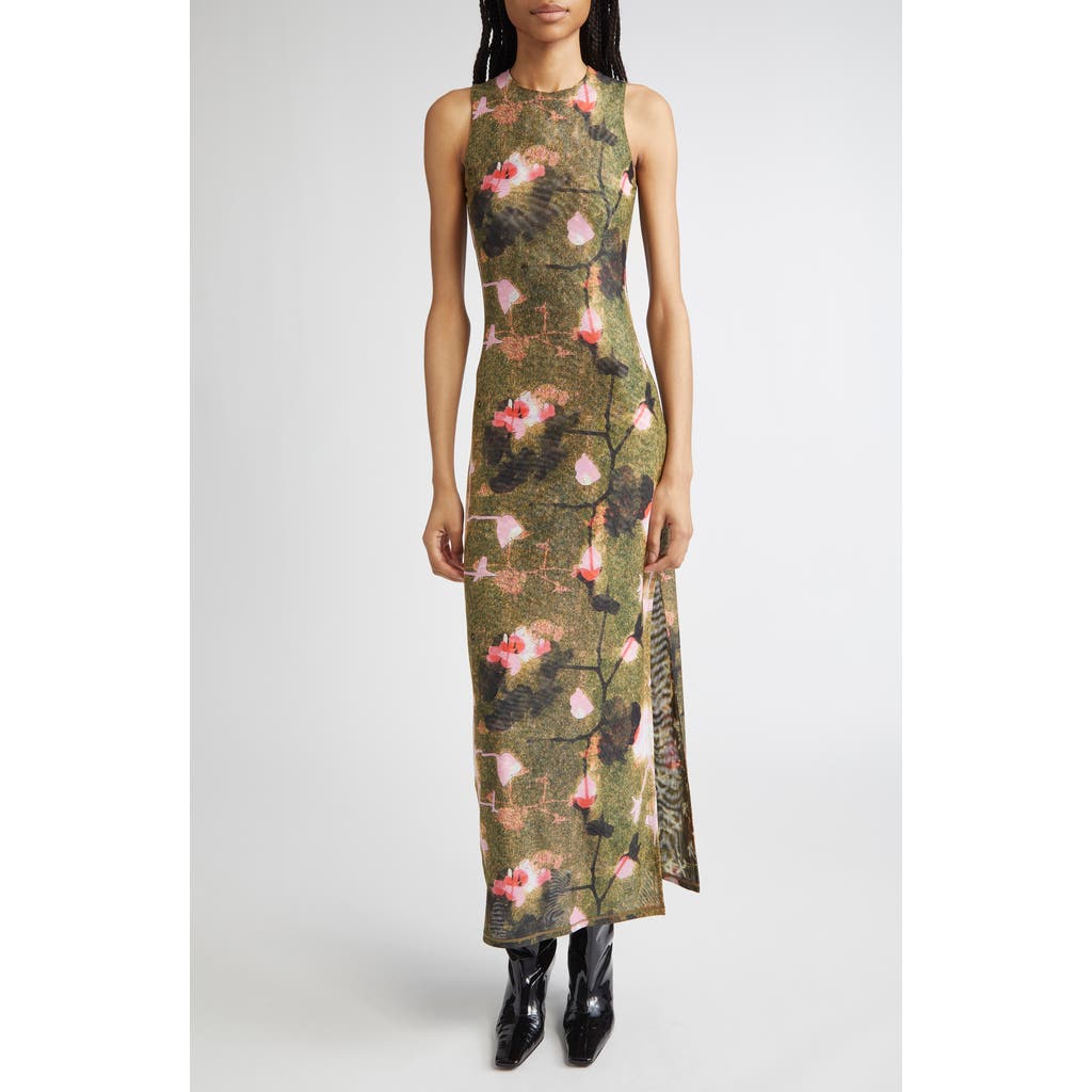 Eckhaus Latta Duet Sleeveless Double Layer Micromesh Maxi Dress In Green
