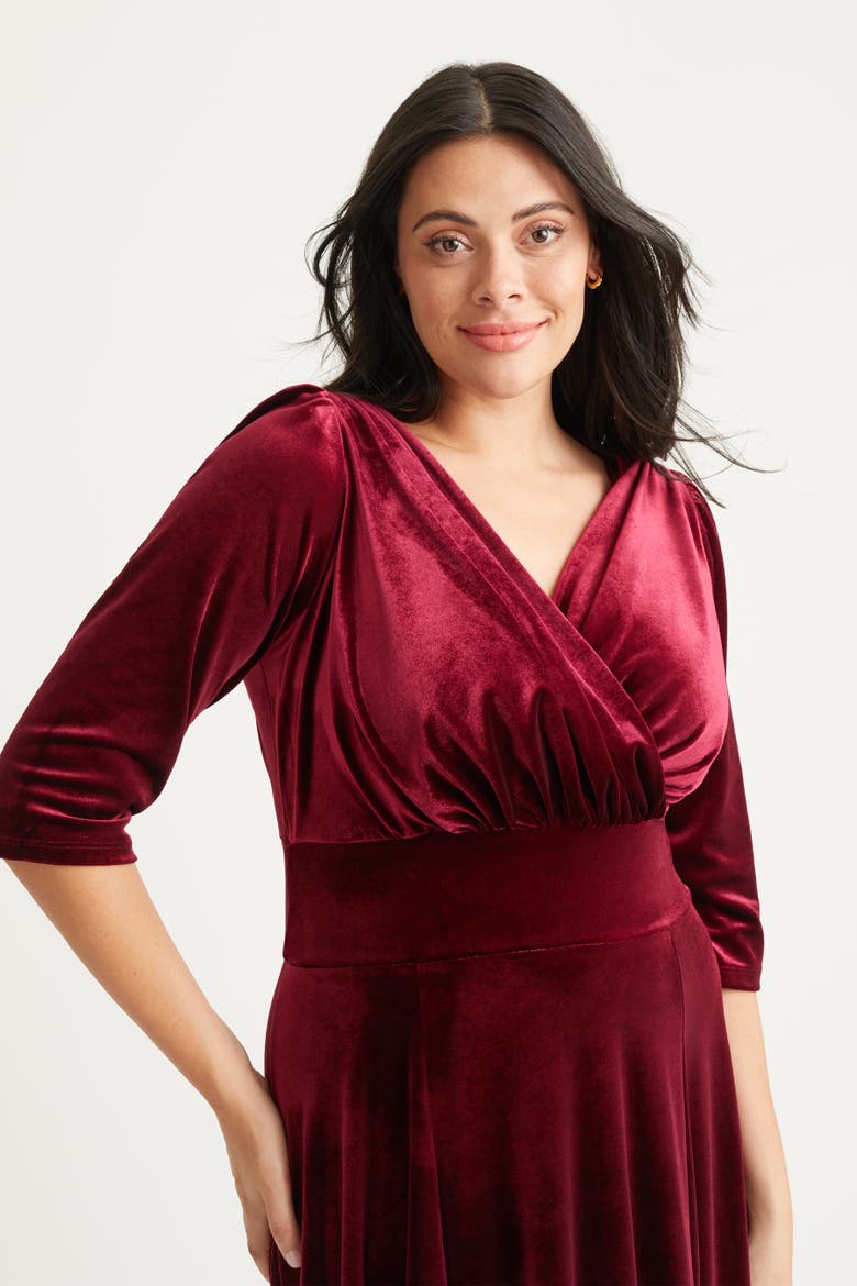 Verity Velvet 3/4 Sleeve Maxi Dress, Alternate, color, Claret