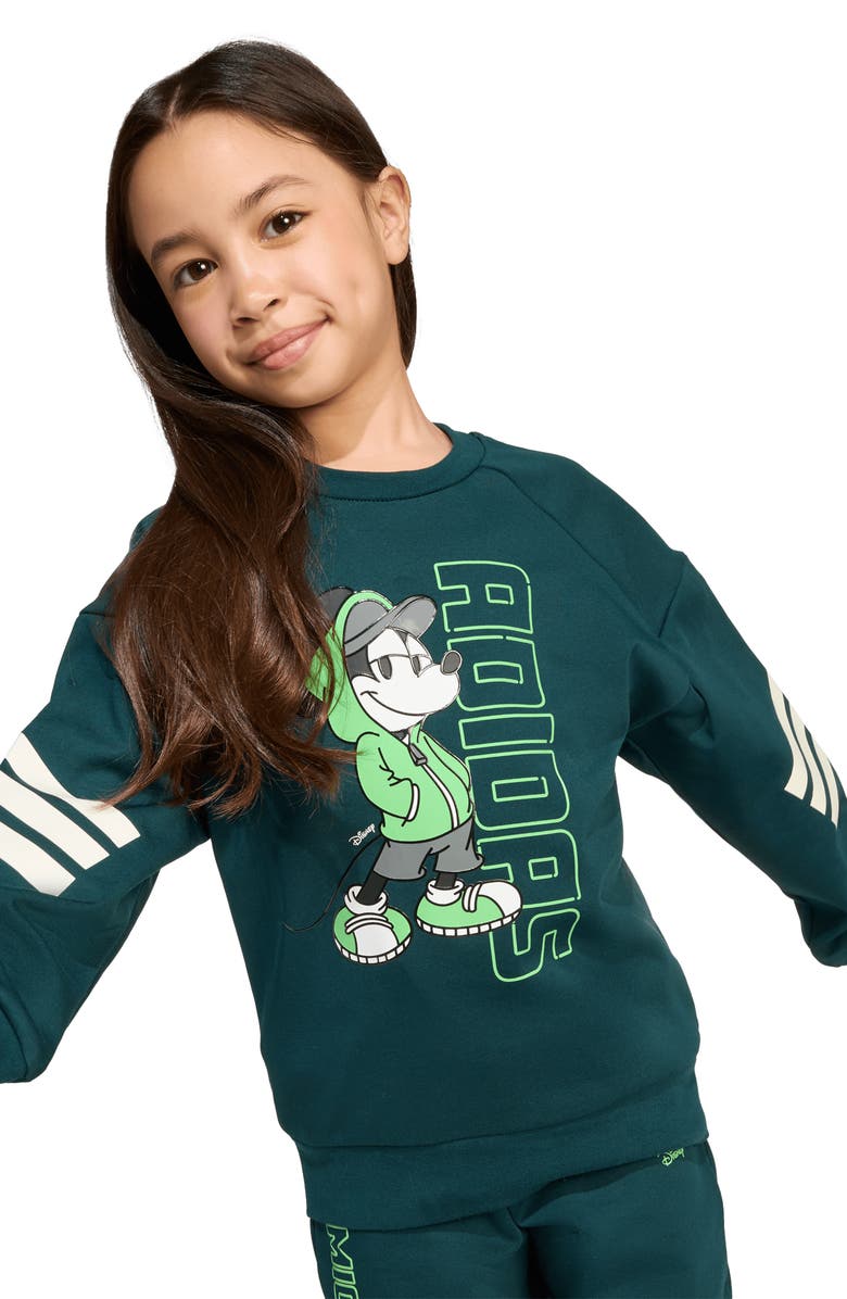 adidas Originals x Disney Kids' Mickey Crewneck Sweatshirt & Joggers Set, Alternate, color, Aurivy/Lim