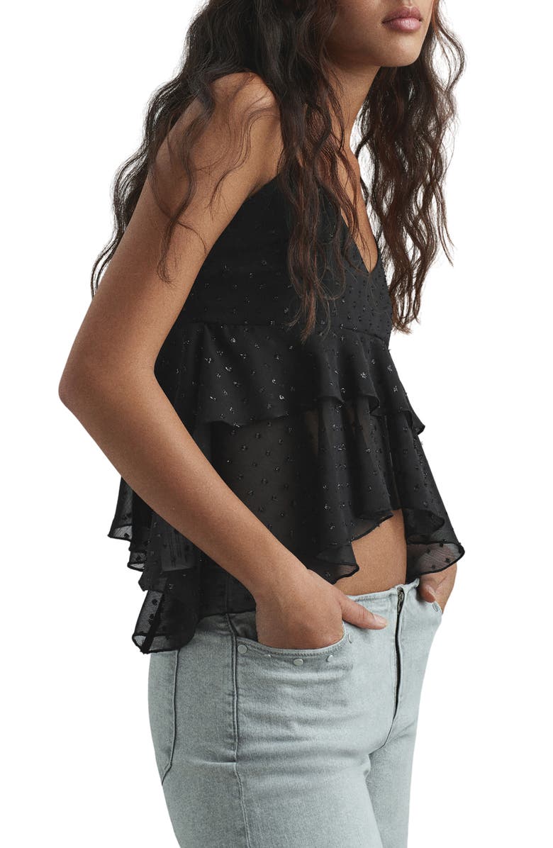 MANGO TEEN Ruffle Clip Dot Tiered Crop Top, Alternate, color, Black