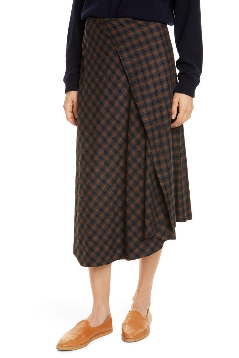 Drape Front Check Plaid Skirt, Alternate, color, MAHOGANY