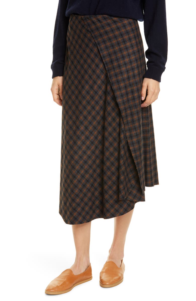 Vince Drape Front Check Plaid Skirt, Alternate, color,