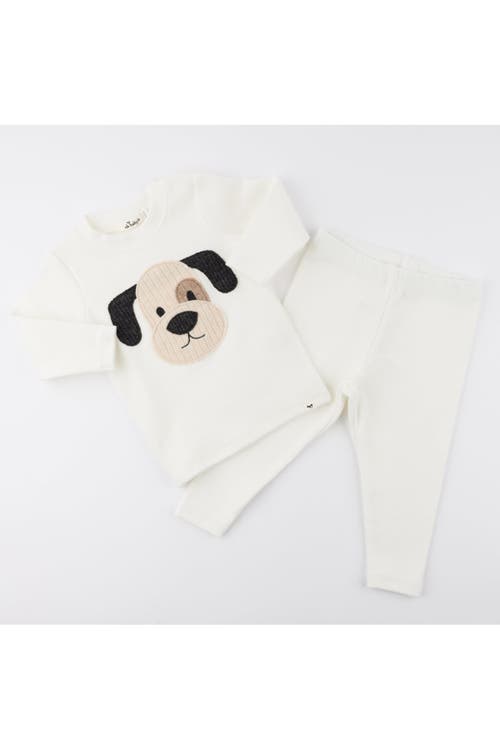Oh Baby ! Puppy Face Applique Long Sleeve Two Piece Set In Cream