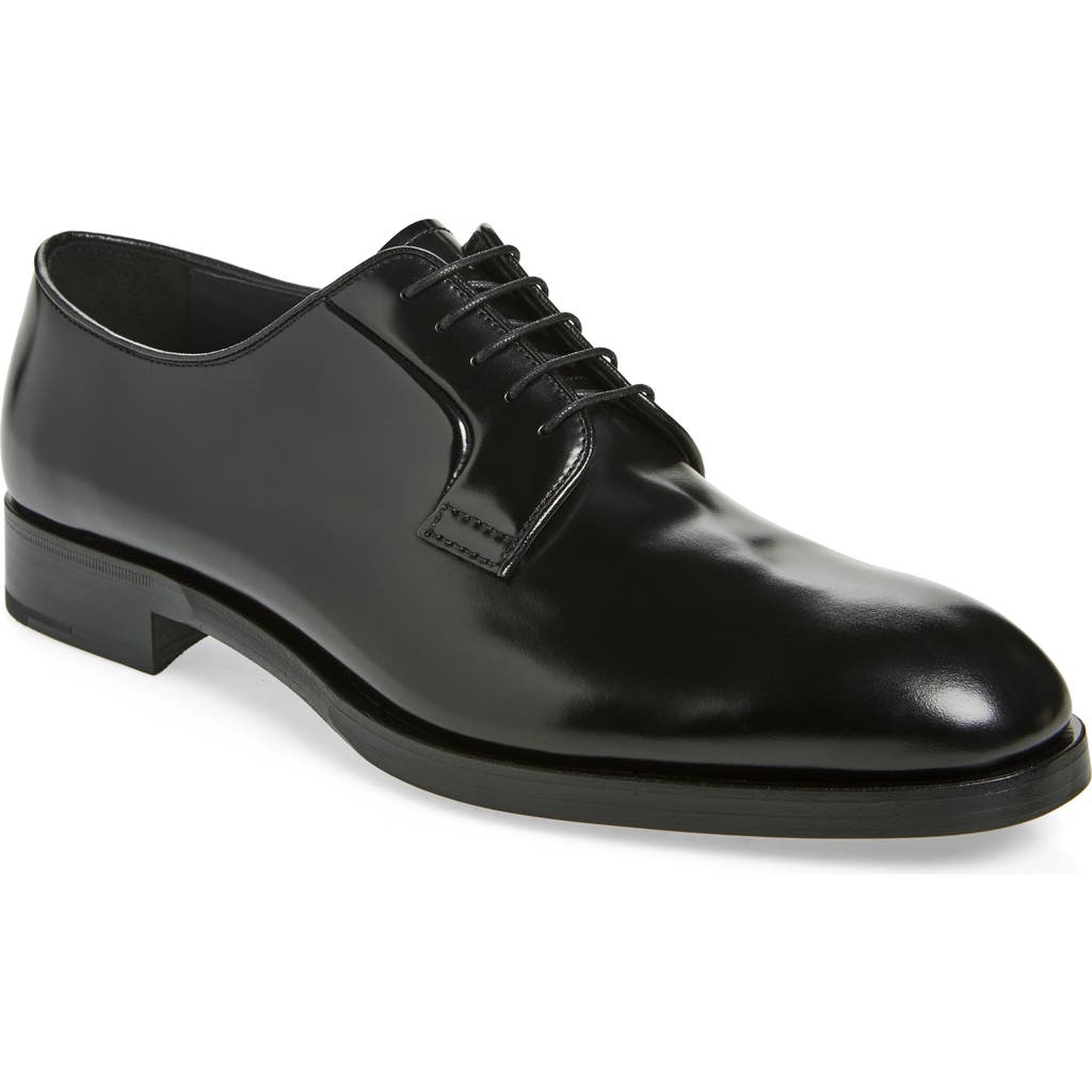 Prada Formale Spazzolato Plain Toe Derby In Nero