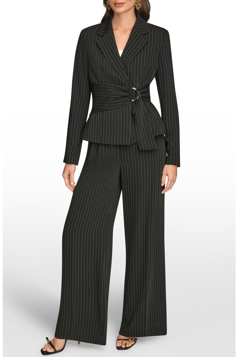 Belted D-Ring Pinstripe Blazer, Alternate, color, BLACK/ CREAM