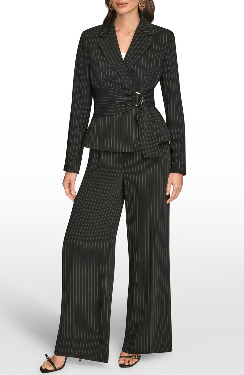 Donna Karan New York Belted D-Ring Pinstripe Blazer, Alternate, color, Black/ Cream