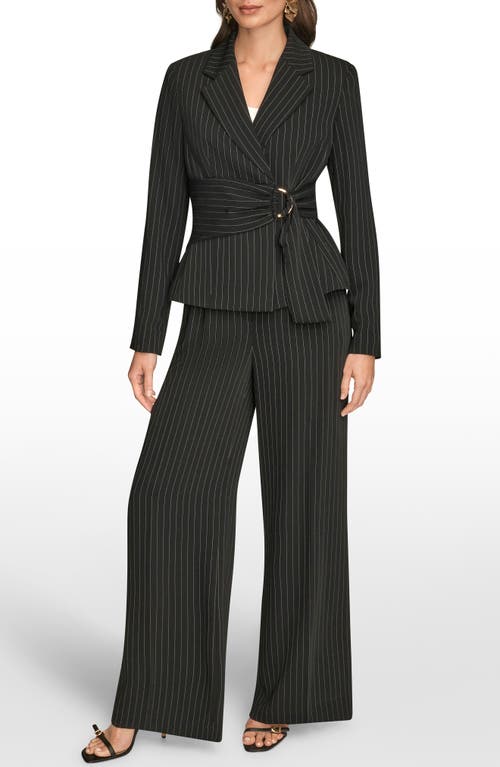 Donna Karan New York Belted D-ring Pinstripe Blazer In Black