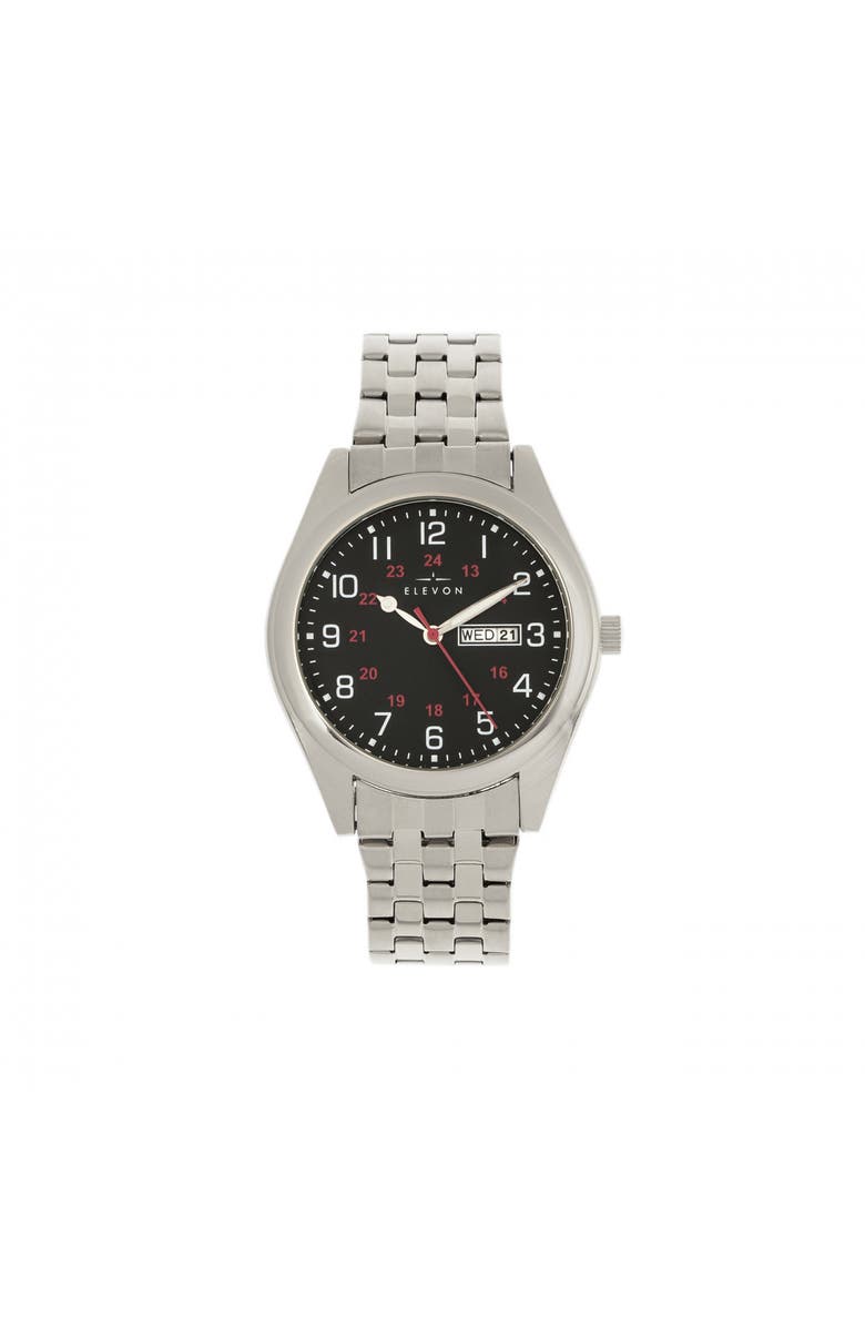 Elevon Gann Bracelet Watch w/Day/Date, Main, color, Silver/Black