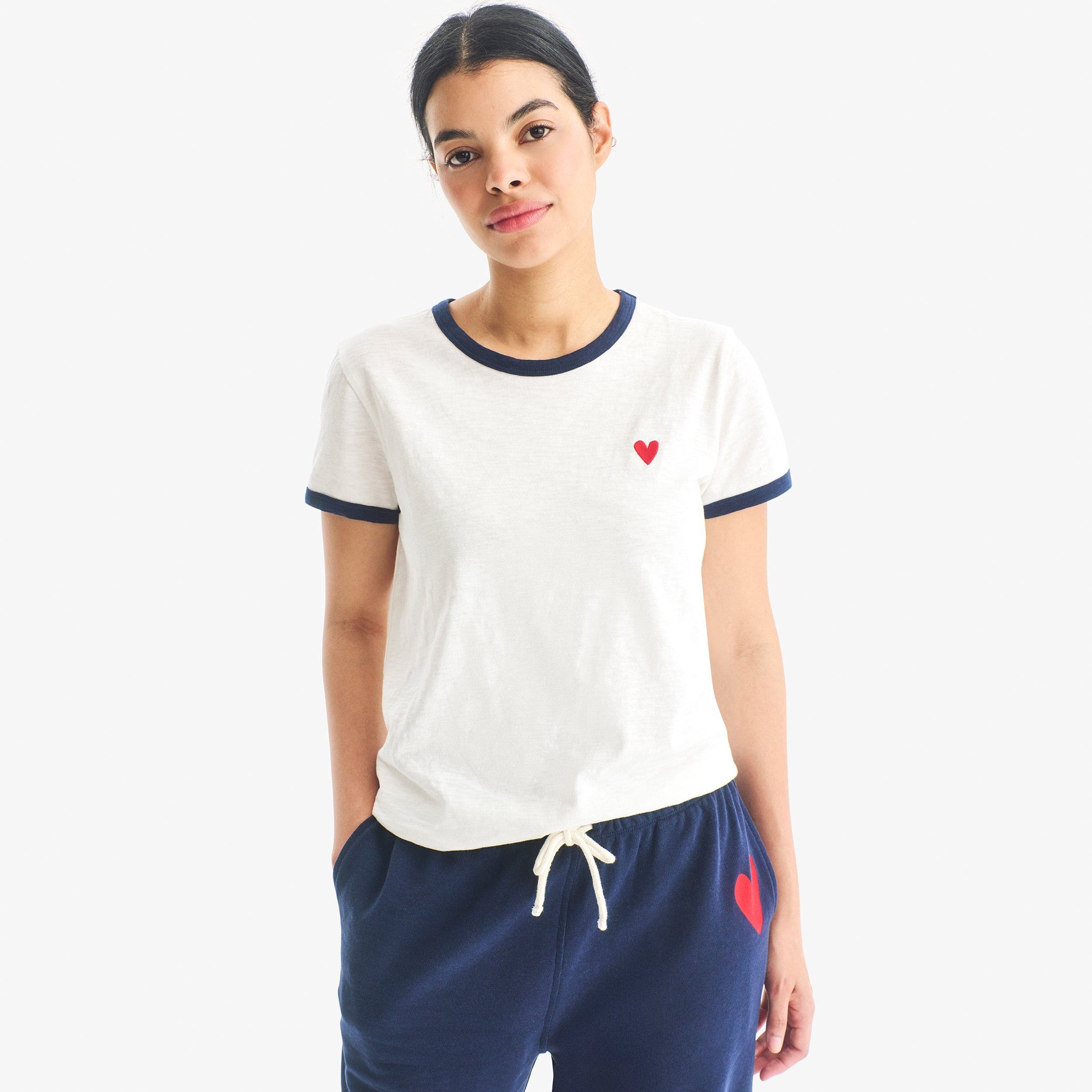 Women's Fit Embroidered Heart Ringer Tee - image 2