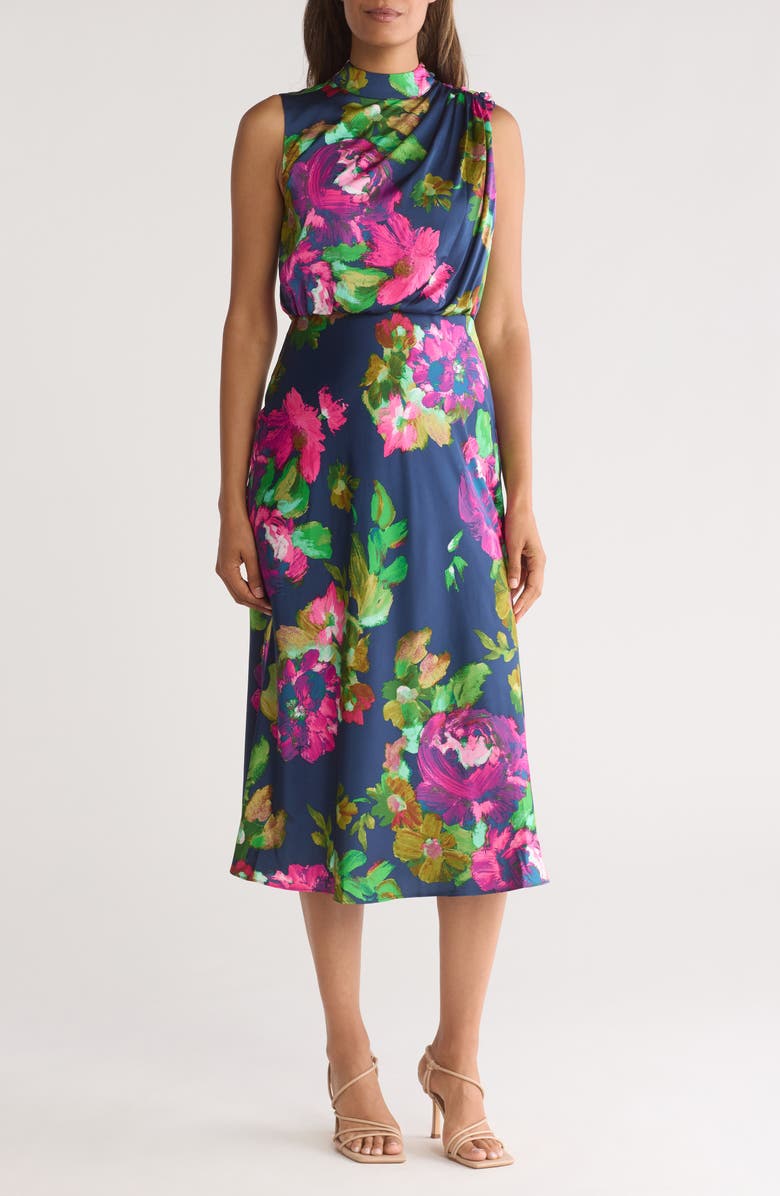 Maggy London Floral Charmeuse Midi Dress, Main, color,