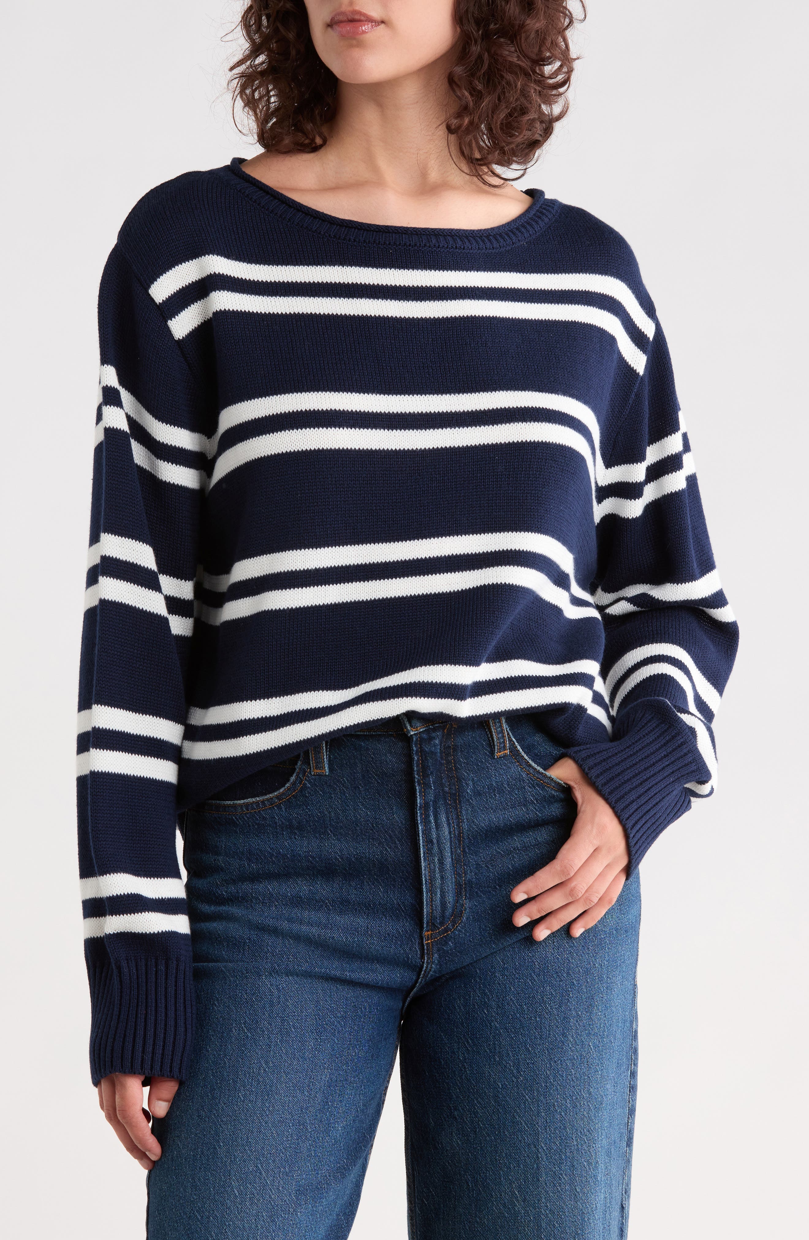 Stripe Boat Neck Crop Sweater
