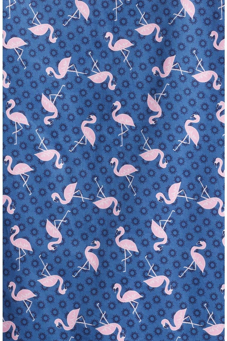 Flamingo Print Short Sleeve Button Up Shirt, Alternate, color, NAVY/ PINK
