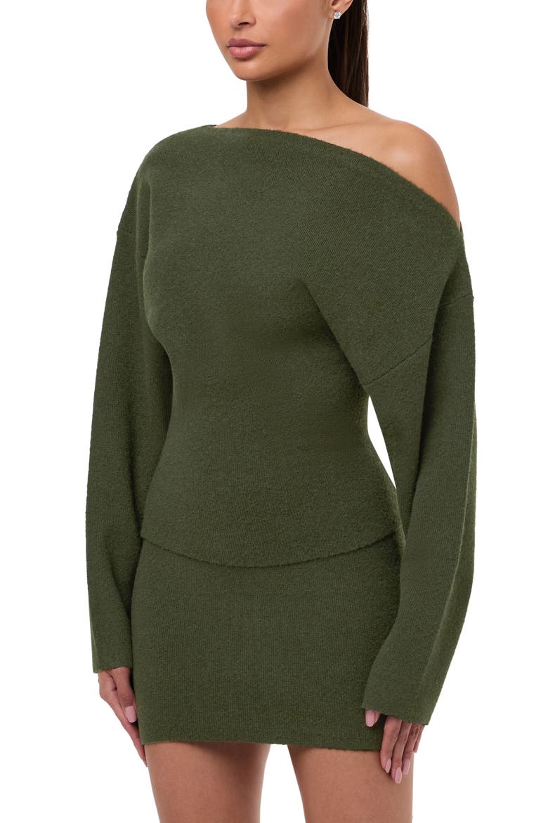 One-Shoulder Sweater, Alternate, color, FOREST GREEN
