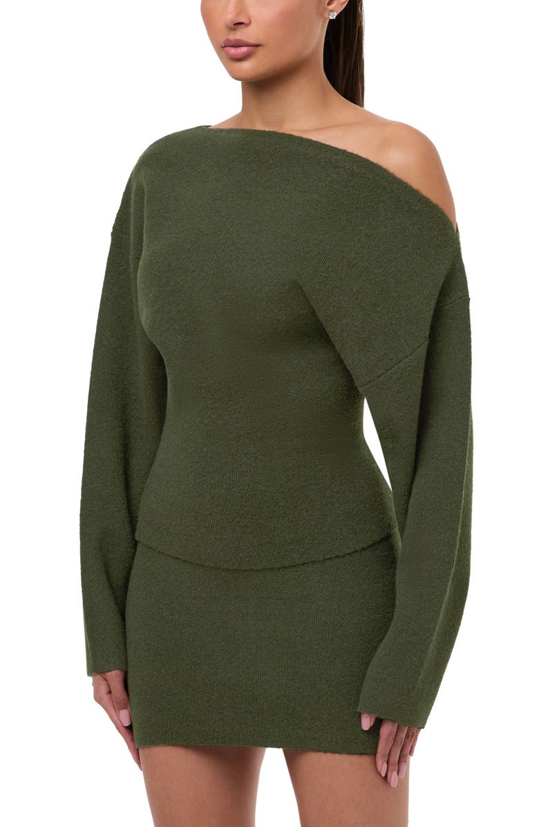 Naked Wardrobe One-Shoulder Sweater, Alternate, color, Forest Green