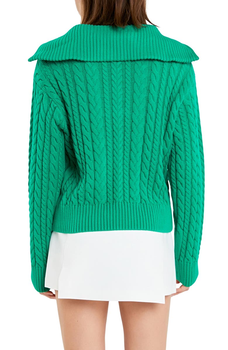 English Factory Quarter Zip Cable Knit Cotton Sweater, Alternate, color, Green