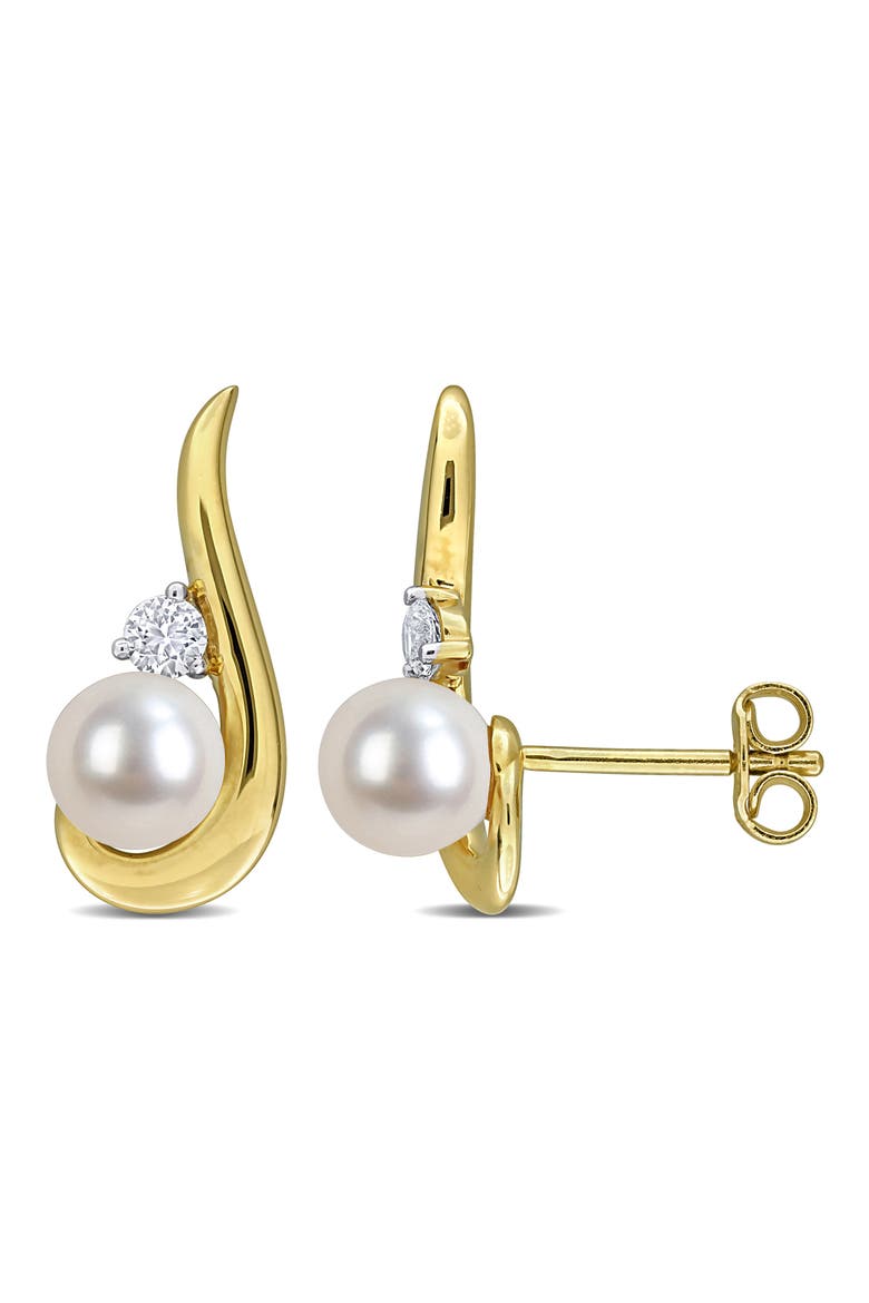 6-6.5mm Cultured Freshwater Pearl & White Sapphire Stud Earrings, Main, color, WHITE