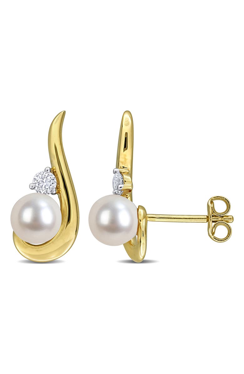 DELMAR 6-6.5mm Cultured Freshwater Pearl & White Sapphire Stud Earrings, Main, color, White