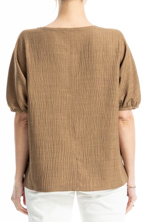 Max Studio Short Sleeve Split Neck Blouse In Brown