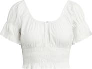 Favorite Daughter The Swoon Ruffle Trim Smocked Crop Top