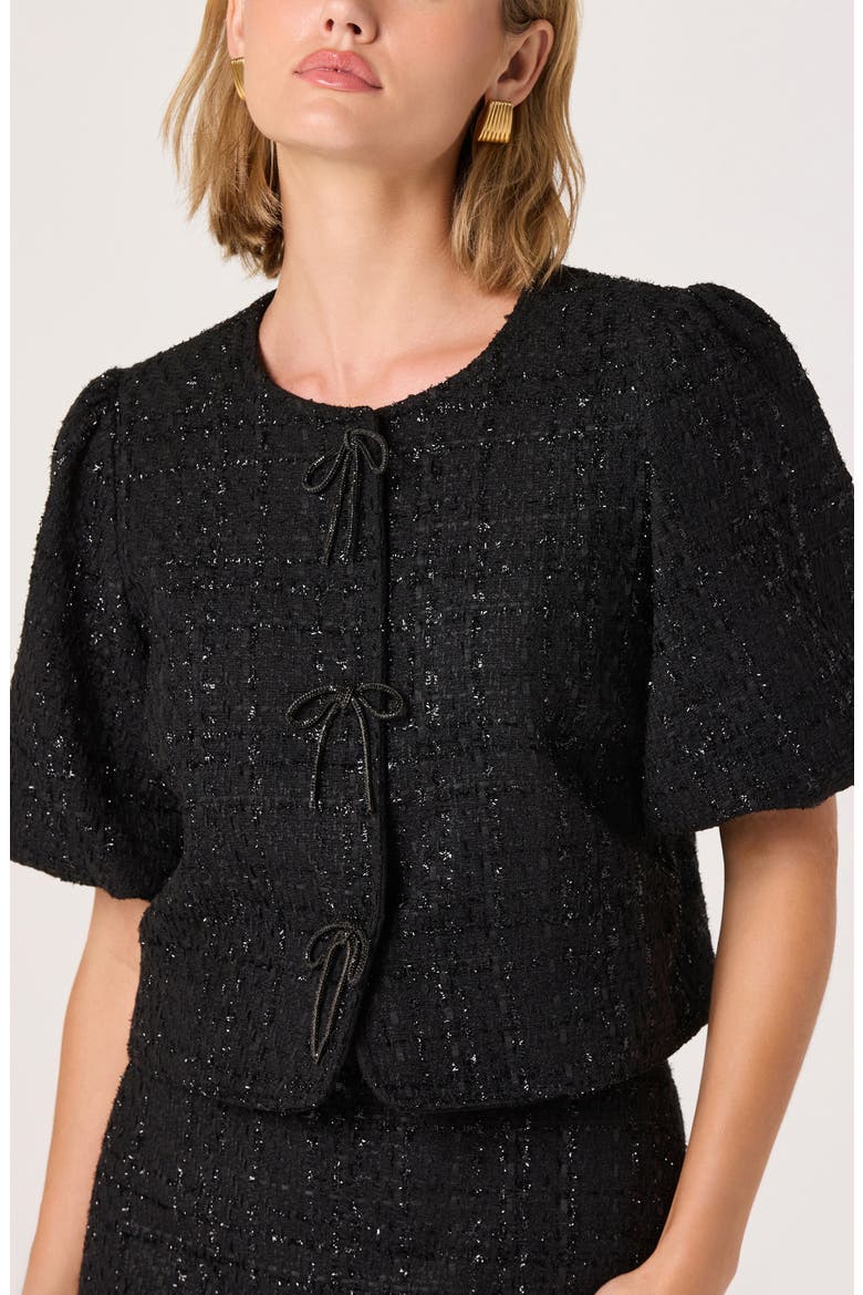 Puff Sleeve Tweed Jacket, Alternate, color, BLACK
