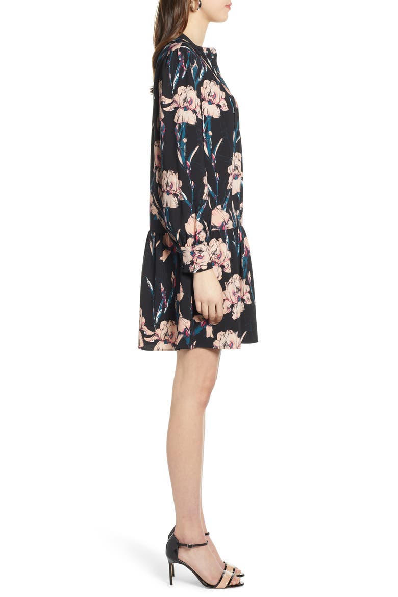 Pintuck Detail Shift Dress, Alternate, color, BLACK IRIS FLORAL