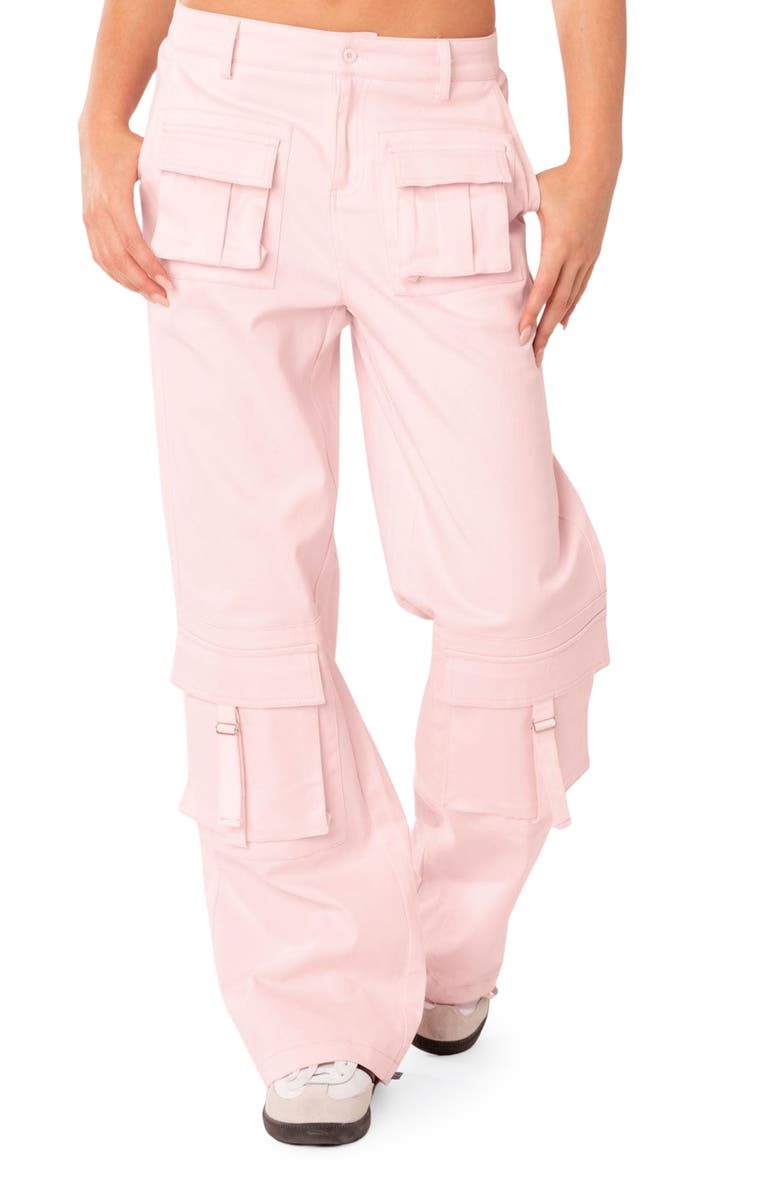 EDIKTED Joan Low Rise Cargo Pants, Main, color, Light-Pink