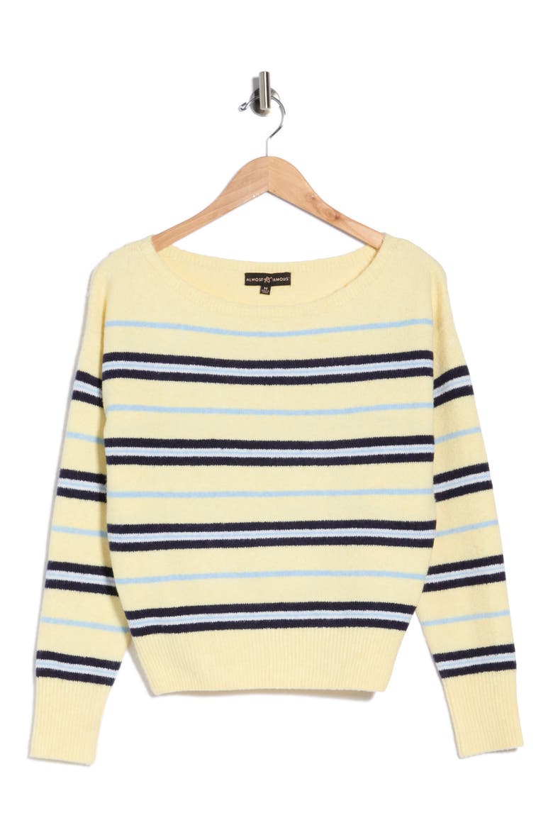 Striped Boat Neck Pullover Sweater, Alternate, color, PALE YELLOW COMBO